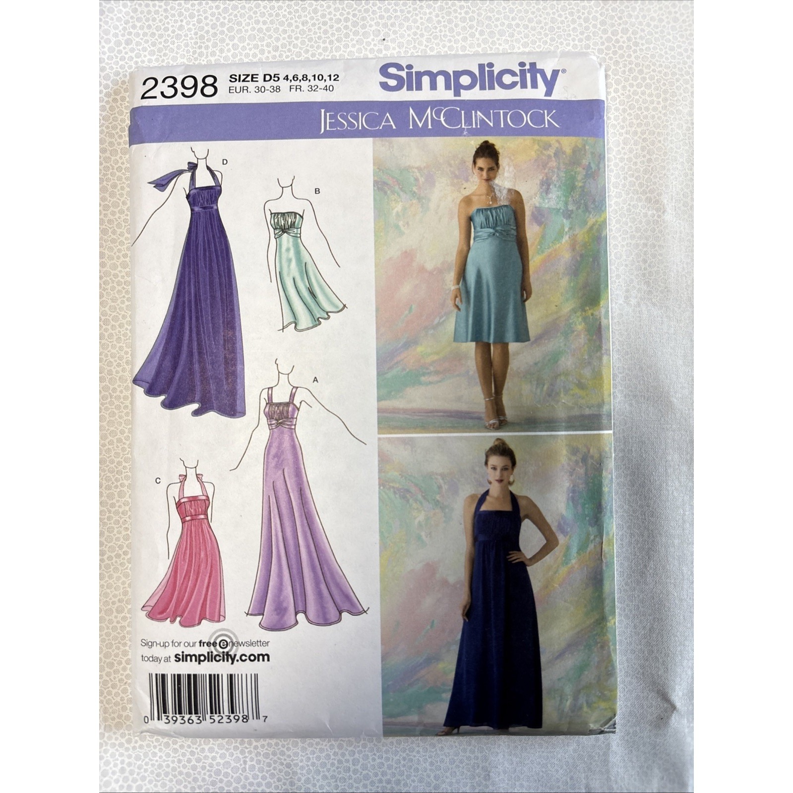 Simplicity 2398 Jessica Mcclintock 2398 Misses' Special Occasion Sz 4-12 Uncut
